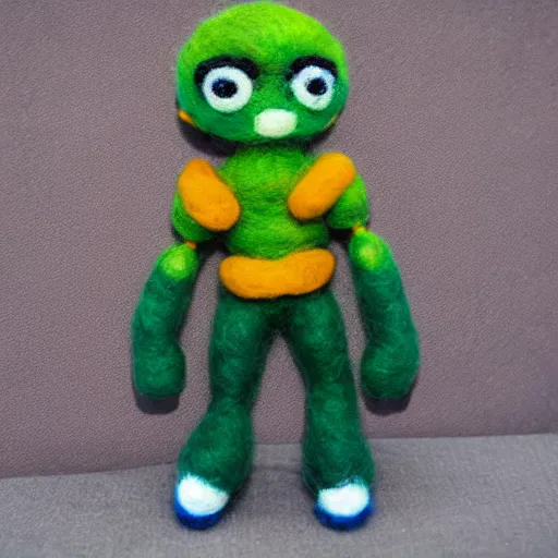 Prompt: a needle felted Samus aran, needle felting art.