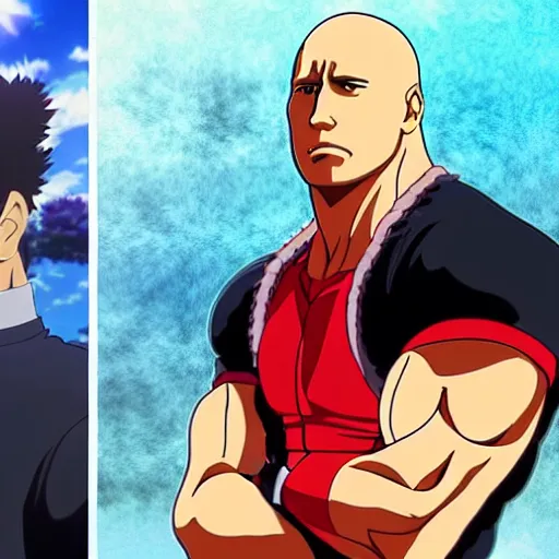 Image similar to dwayne johnson as anime character, kyoto animation, magical