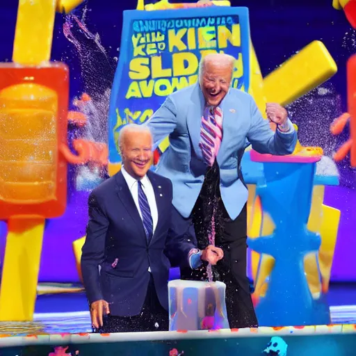 Image similar to joe biden getting slimed at the kids choice awards