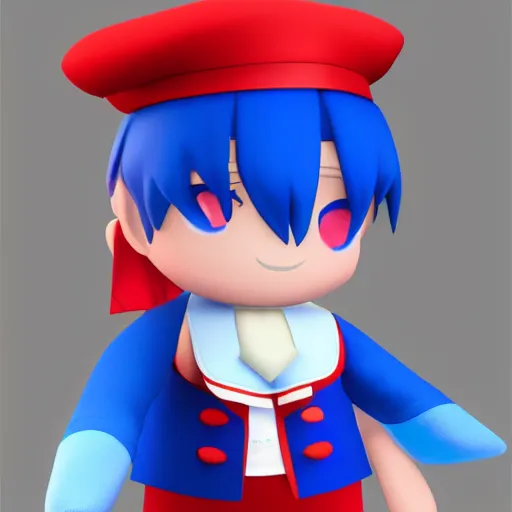 Image similar to cute fumo plush of a boy magician, red and blue uniform, lens flare, vray