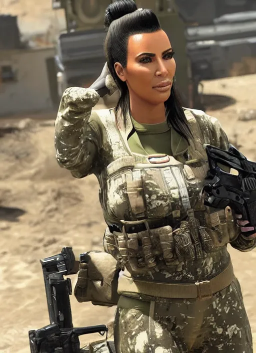 Image similar to game still of kim kardashian as a call of duty skin in call of duty.
