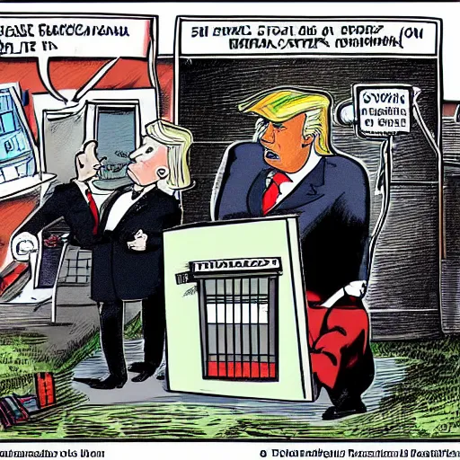 Prompt: political cartoon of Trump's Estate being raided by the IRS