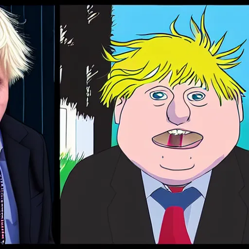 Prompt: Boris Johnson in the style of Studio Ghibli and Dan Munford