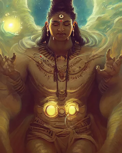 Image similar to full body portrait of Lord Shiva in Outer Space by Stanley Artgerm Lau, WLOP, Rossdraws, frank frazetta, Andrei Riabovitchev, Marc Simonetti, tranding on artstation