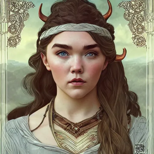 Prompt: Florence Pugh as a elf archer, cute, fantasy, intricate, elegant, highly detailed, centered, digital painting, artstation, concept art, smooth, sharp focus, illustration, art by artgerm and H R Giger and alphonse mucha