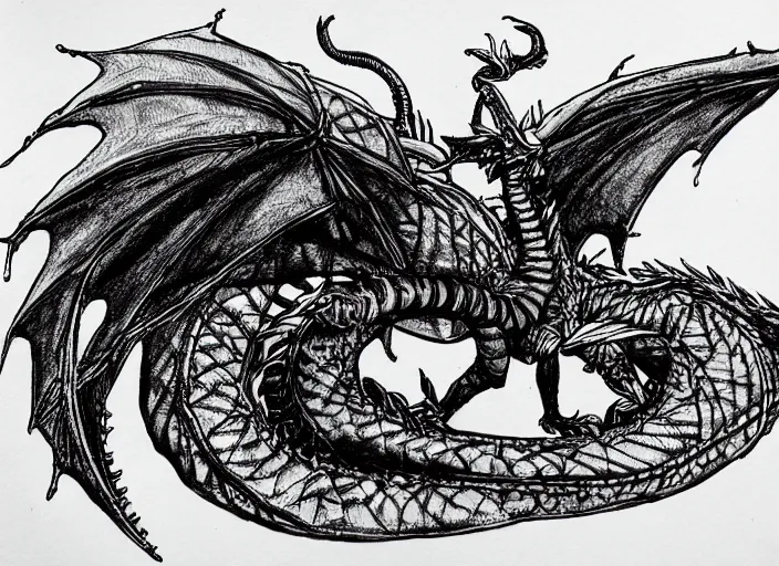 Image similar to pen and ink sketch, steam punk dragon