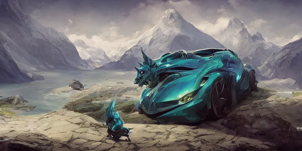 Image similar to wide angle, blue knight, green hatchback car, glacier landscape, norway, D&D, fantasy, intricate, elegant, highly detailed, digital painting, artstation, octane render, concept art, matte, sharp focus, illustration, hearthstone, art by Artgerm and Greg Rutkowski and Alphonse Mucha