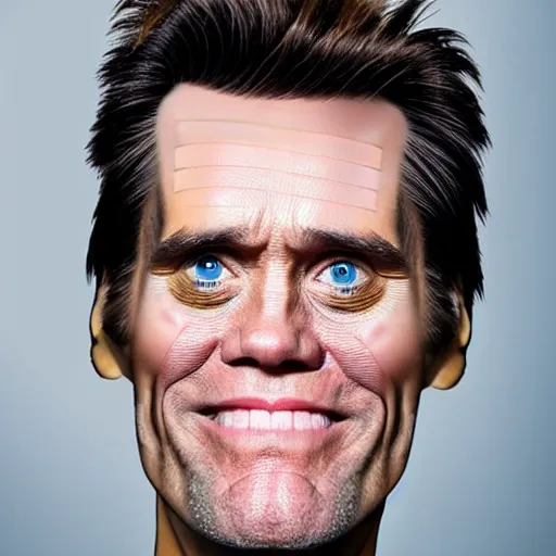 Image similar to a portrait of jim carrey wearing mechanical implants on the face