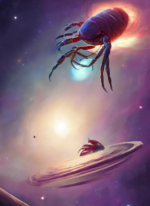 Prompt: galactic overlord crustacean floating through infinite space in the style of greg rutkowski 8k