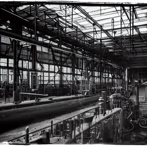 Image similar to an industrial age steam engine factory, photography