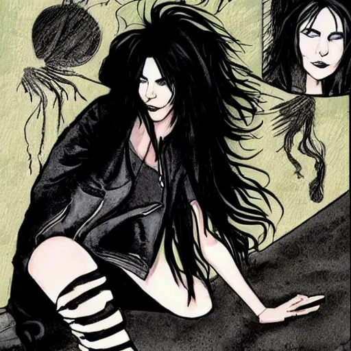 Prompt: death from the'the sandman'comics, realism, hard lighting, cute, kindness