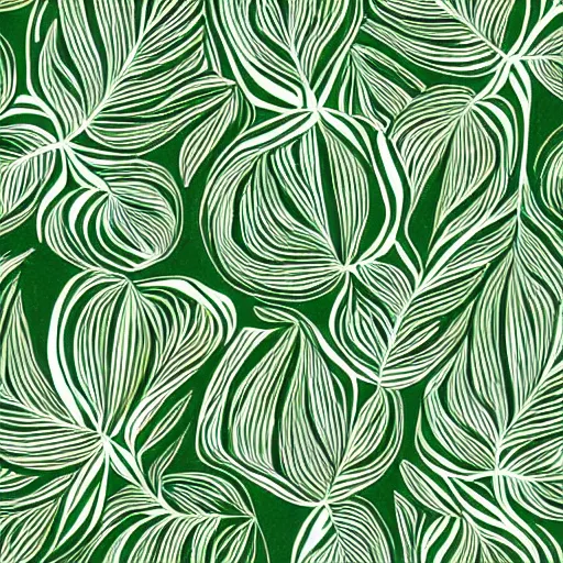 Image similar to abstract pattern, art print, lithography, green, beige, white, leaves