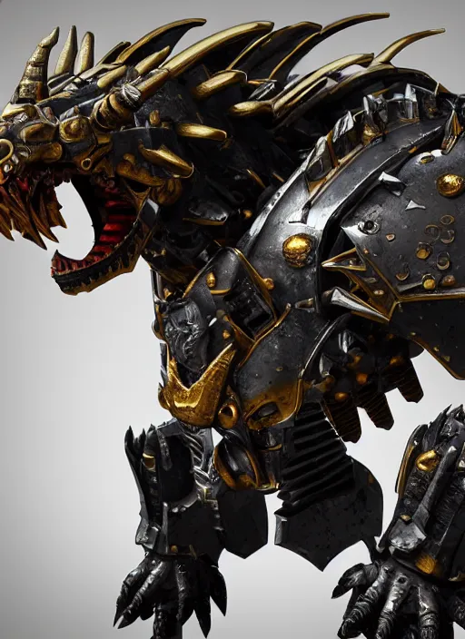 Prompt: hyper realistic glorious ancient wargreymon in a obsidian metal armor, futuristic design, designed by makoto kobayashi and luca zampriolo, portrait, cyberpunk style, wood and gold details, intricate, extremely detailed, ornate, deep of field, hard surface, exoskeleton, substance designer metal unreal engine, very detailed.