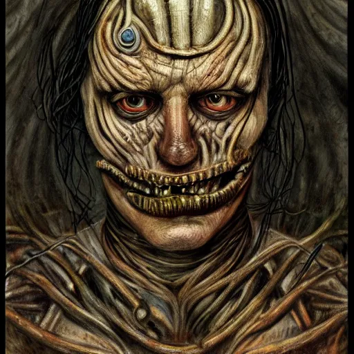 Image similar to bodyhorror portrait by h. r. giger of mikhail nikolayevich zadornov who became a degraded abomination, photo - realistic, color image, 2 k, highly detailed