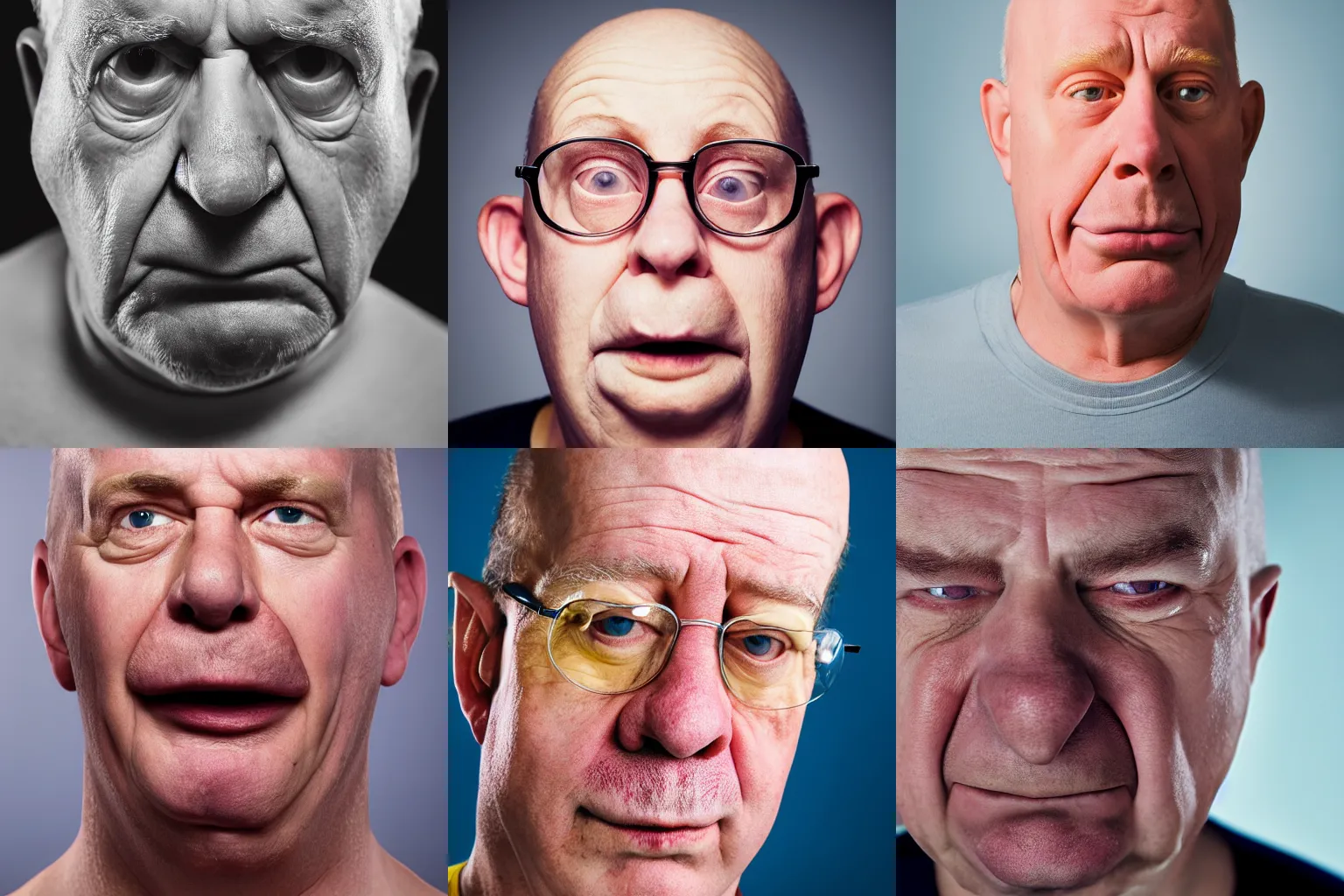 Prompt: portrait photo of person looking like homer simpson, lookalike, studio photography, diffuse light, closeup, sharp focus, clear eyes, photo by annie leibovitz