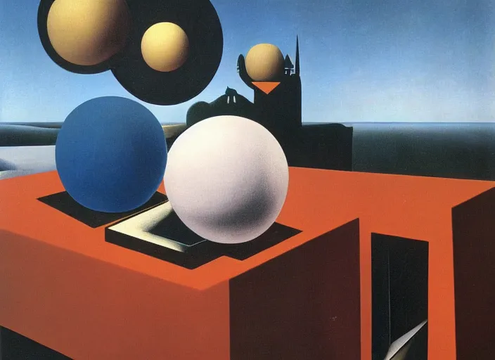 Image similar to the study of a spherical pagan cube and occult background by salvadore dali and rene magritte