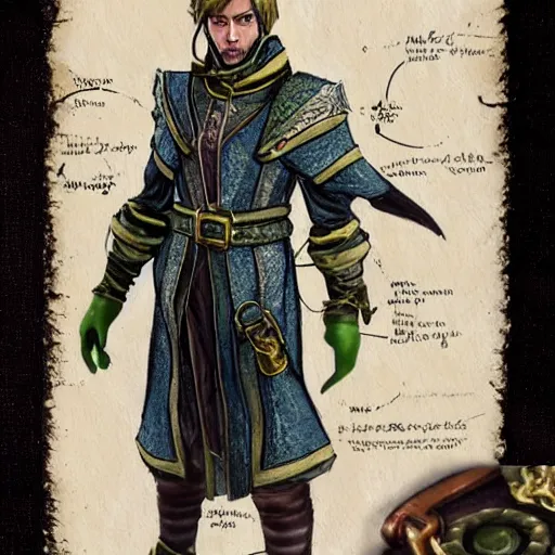 Prompt: fashion fantasy sketches of the alchemist belt, potions 4 bottles for alchemist. potions, poison, bottles on belt. prop design, single model. one figure. designed by wotc. fashion sketches from the year 1 4 3 2