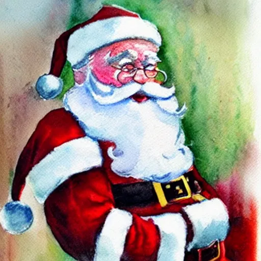 Image similar to a watercolor painting of santa claus