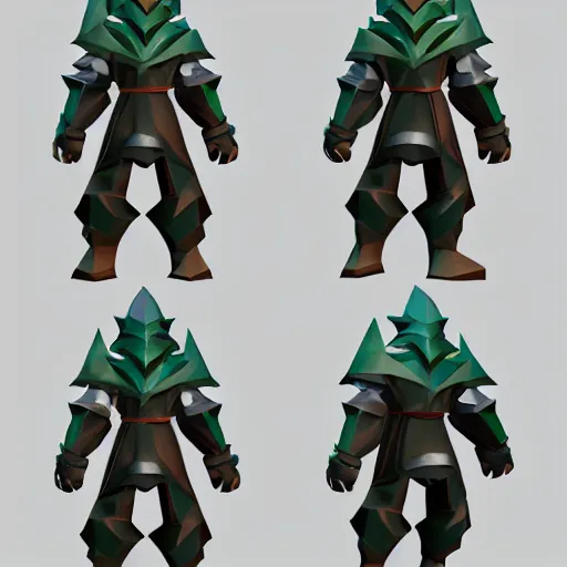 Prompt: Runescape Rune Armor, low poly artstation rendition