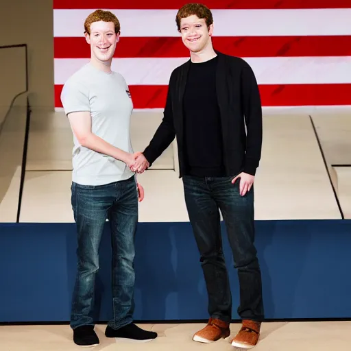 Prompt: mark zuckerberg and magnus carlsen shaking hands