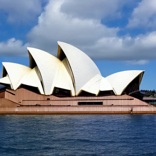 Image similar to sydney opera house as a sailboat with 1 5 different sails and huge stacks of beautiful architecture coves as sails