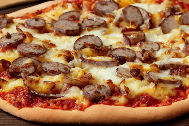 Prompt: sausage-onion-pizza