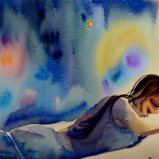 Image similar to dreaming in watercolor, trending on artstation, award winning