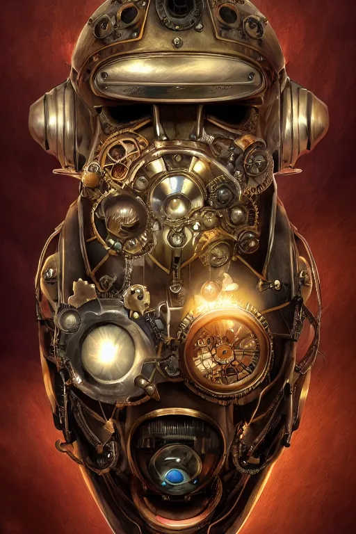 Image similar to steampunk helmet fantasy art mask robot ninja stylized digital illustration sharp focus, elegant intricate digital painting artstation concept art global illumination ray tracing advanced technology chaykin howard and campionpascale and cooke darwyn and davis jack