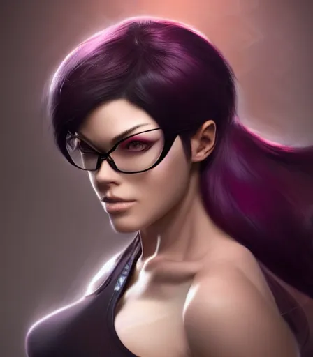 Prompt: beautiful portrait of a gorgeous personal trainer who looks like Bayonetta , character design by charlie bowater, ross tran, artgerm, and makoto shinkai, detailed, soft lighting, rendered in octane