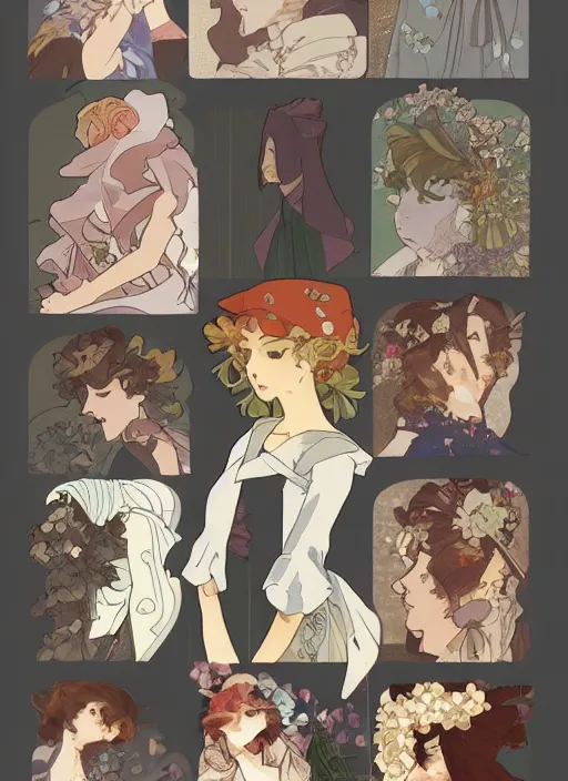 Image similar to photographer character design on white background, drawn by studio ghibli, alphonso mucha, lolish, trending on artstation