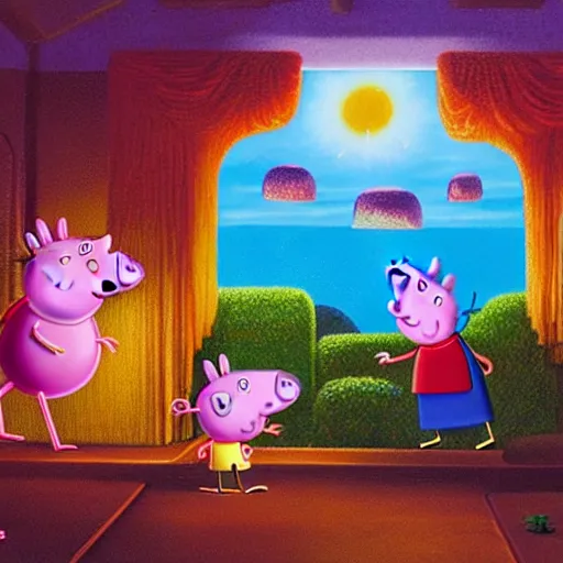 Prompt: peppa pig in blender 3 d rendition, epic composition, artgerm, tim hildebrandt, wayne barlow, bruce pennington, larry elmore