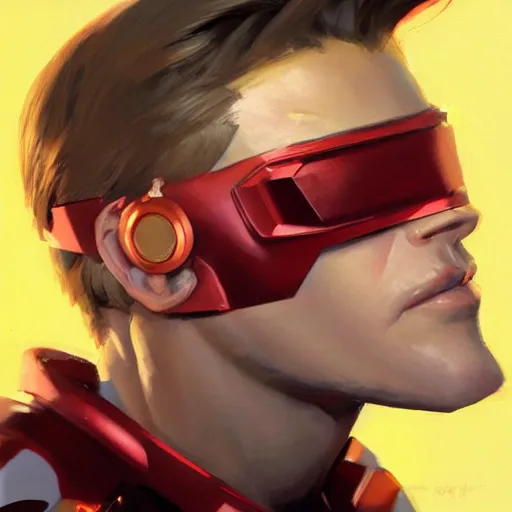 Image similar to greg manchess portrait painting of scott summers aka cyclops as overwatch character, medium shot, asymmetrical, profile picture, organic painting, sunny day, matte painting, bold shapes, hard edges, street art, trending on artstation, by huang guangjian and gil elvgren and sachin teng