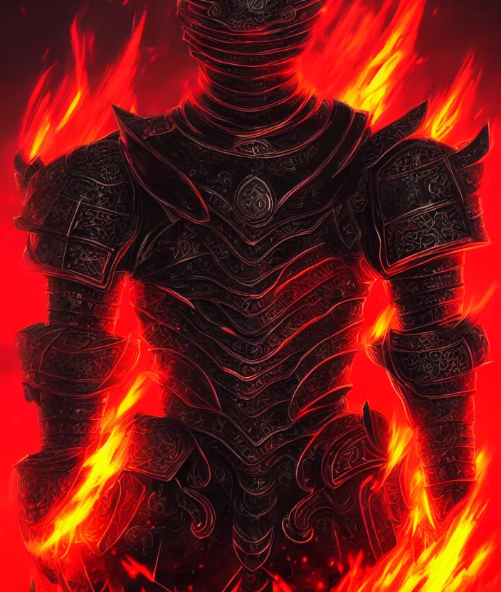 Image similar to a detailed manga portrait illustration of a dark warrior in black plated armour surrounded by red flames, trending on artstation, digital art, 4 k resolution, detailed, octane render, high quality, sharp focus, hq artwork, insane detail, concept art, character concept, character illustration, full body illustration