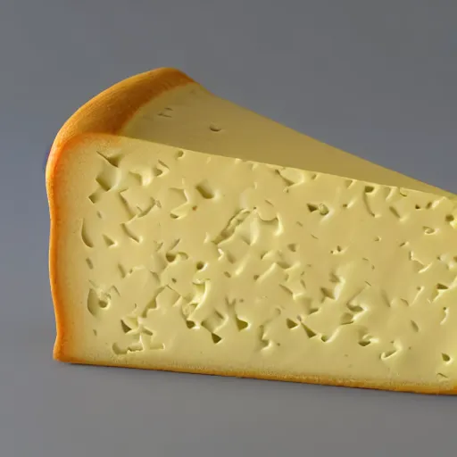 Prompt: an ultrarealistic render of a wedge of Swiss cheese, close up, textured, blank background, 4k