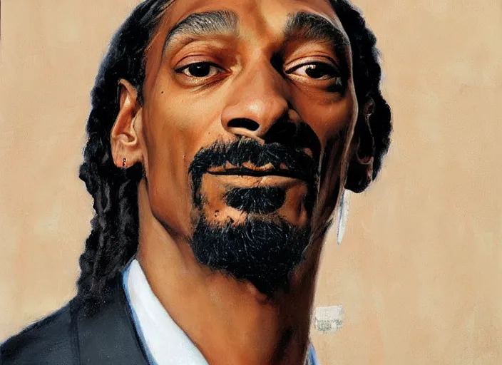 Prompt: a highly detailed beautiful portrait of snoop dogg, by gregory manchess, james gurney, james jean