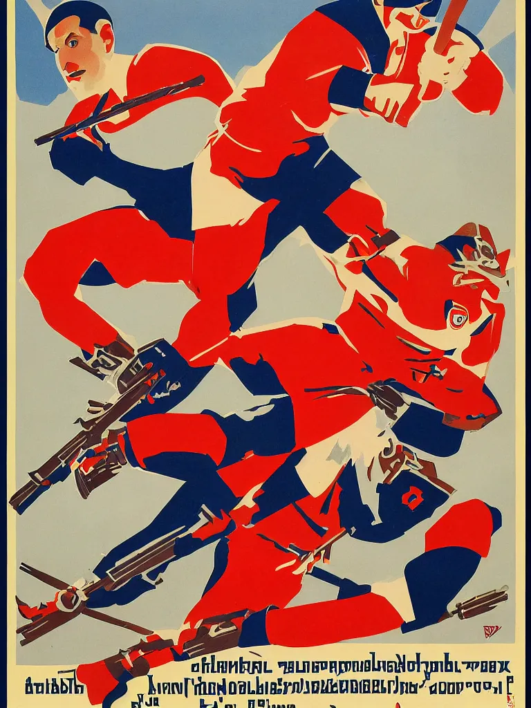 Image similar to russian war propaganda poster of alex ovechkin by miguel covarrubias