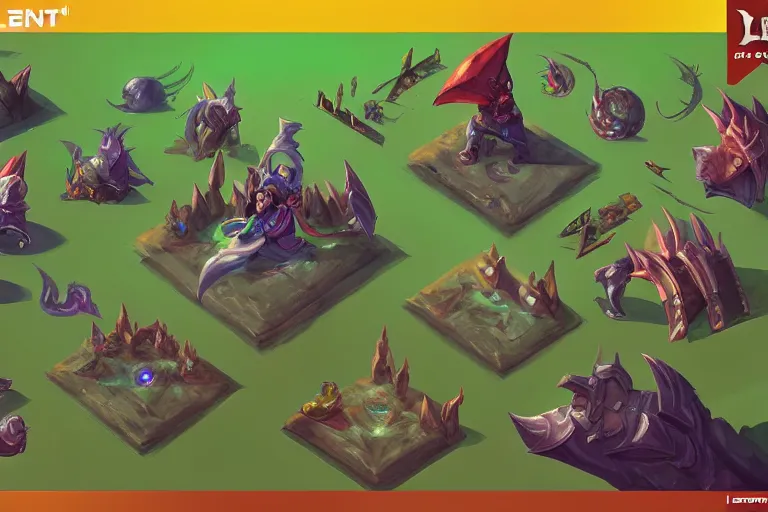 Prompt: Concept art of the new League of Legends Champion on Summoner's Rift, Isometric, Digital Painting, Painterly, Trending on Artstation, Character Reference Sheet