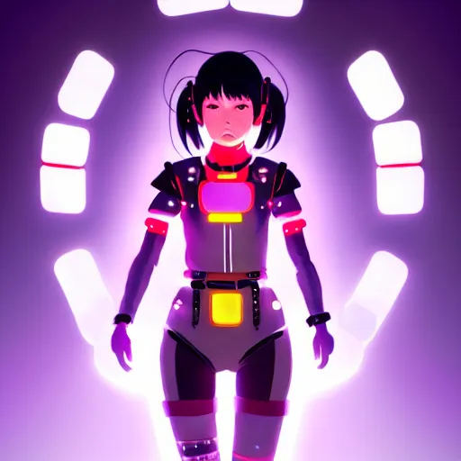 Image similar to a beautiful! bjork model, wearing futuristic cyber leather with articulate! glowing colored led lights, jrpg aztec street fashion, gapmoe yandere grimdark, trending on pixiv fanbox, painted by greg rutkowski makoto shinkai takashi takeuchi studio ghibli, akihiko yoshida