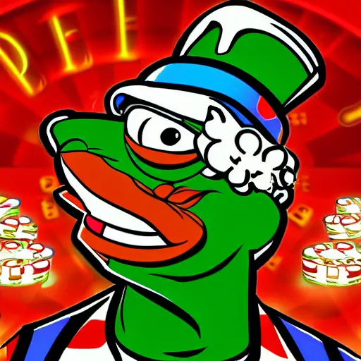 Image similar to pepe casino dealer, gambling, casino, detailed