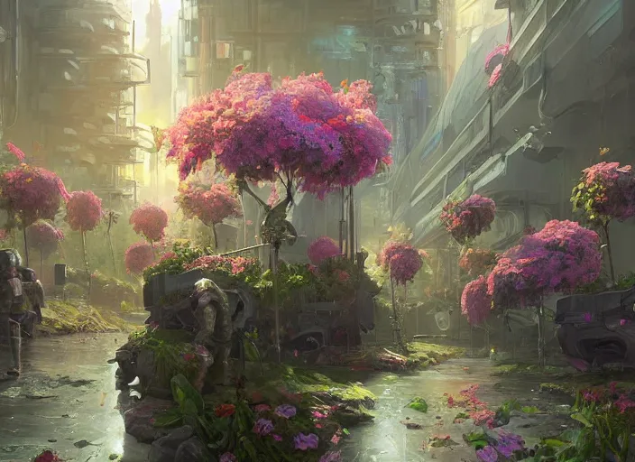 Image similar to cyberpunk flower bloom by vladimir volegov and alexander averin and peder mørk mønsted and adrian smith and raphael lacoste