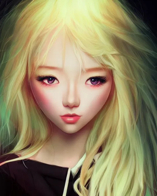 Prompt: lazy eye melting beautiful hyper photograph of pretty blonde korean girl alice,, dramatic lighting alice in wonderland, dj sura face, artgerm, ilya kuvshinov