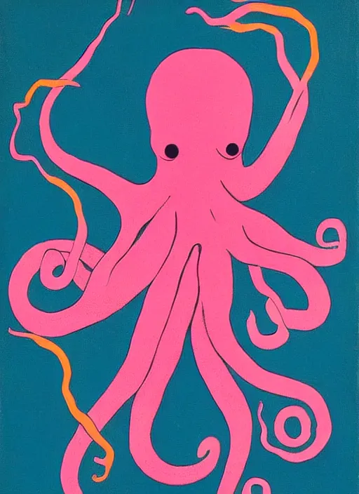 Image similar to pink octopus with minimalistic and aesthetic geometric shapes and patterns, muted color palette, symmetric, symbolist, abstract, spiritual art painting by Hilma At Klint