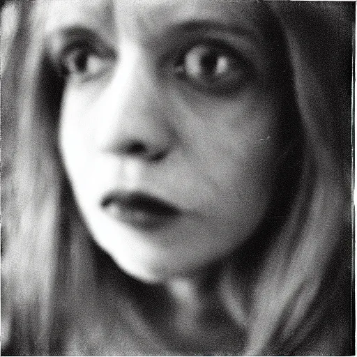 Prompt: photo of Leslie by Diane Arbus, extreme closeup, black and white, high contrast, Rolleiflex, 55mm f/4 lens