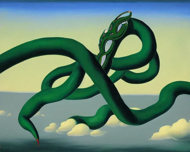Prompt: a painting of Rayquaza by Magritte