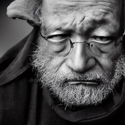 Image similar to old man in hitch by joongwon charles jeong, tjalf sparnaay, gottfried helnwein, roberto bernardi, emanuele dascanio, robin eley