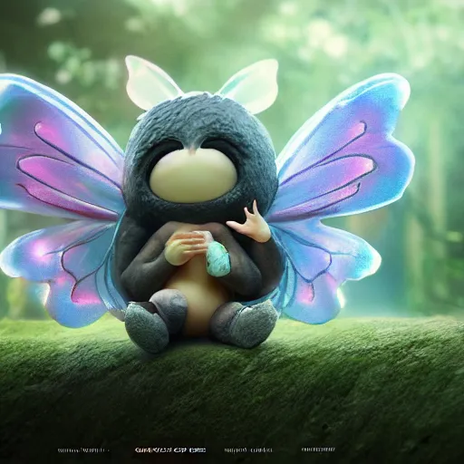 Image similar to a tiny cute fairy praying, realistic beautiful face, large eyes, cute, adorable, volumetric light, octane render, studio ghibli, trending on artstation