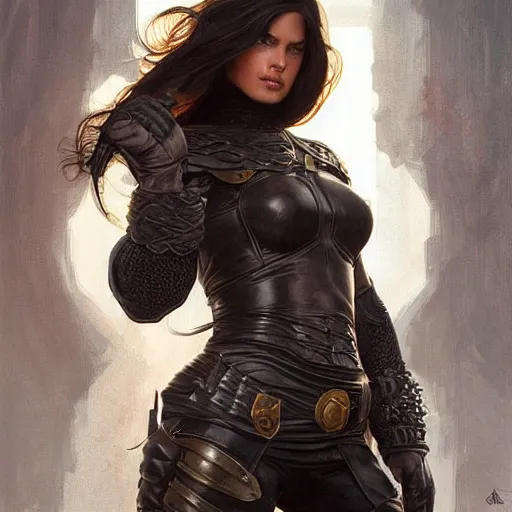 Prompt: ultra realistic illustration, strong female rogue with leather armor in the painting style of arcane, intricate detail, elegant, highly detailed, digital painting, artstation, concept art, smooth, sharp focus, illustration, art by artgerm and greg rutkowski and alphonse mucha