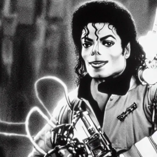 Image similar to stunning awe inspiring michael jackson with a highly detailed face as a ghostbuster in the movie ghostbusters, movie still 8 k hdr atmospheric lighting