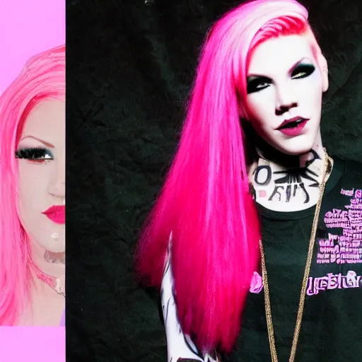 Prompt: photo of jeffree star in the 2 0 0 0 s with pink red hair posing