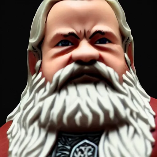 Prompt: ron swanson is a white haired, bearded dwarven cleric carrying a holy symbol in his right hand and a holy sword in his left hand